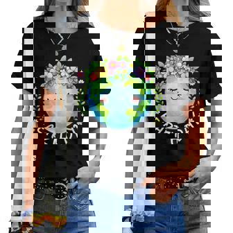 Happy Earth Day 2026 Floral Mother Earth Flower Crown Green Women T-shirt - Seseable