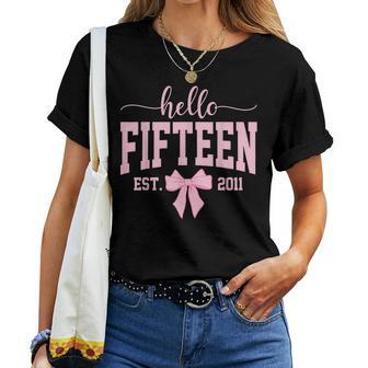 Hello Fifn Est 2011 Coquette Bow 15Th Birthday Girl Women T-shirt - Thegiftio UK