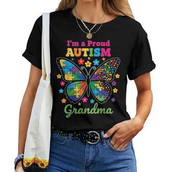 I'm A Proud Grandma Autism Awareness Flowers Butterfly Women T-shirt - Thegiftio UK