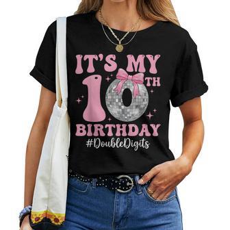 It's My 10Th Birthday Girl Double Digits Bow Disco Ball Women T-shirt - Thegiftio UK