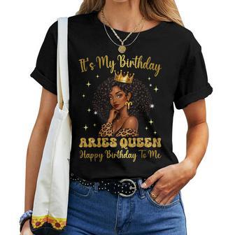 It's My Birthday Aries Black Woman Camo Hat Girls Women T-shirt | Mazezy