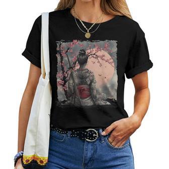 Japanese Geisha Japanese Samurai Girl Sakura Cherry Blossom Women T-shirt - Thegiftio
