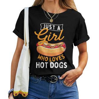 Just A Girl Who Loves Hot Dogs Hot Dog Lover Fast Food Women T-shirt | Mazezy