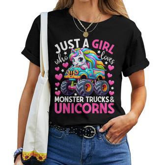 Just A Girl Who Loves Monster Trucks And Unicorns Girls Women T-shirt | Mazezy