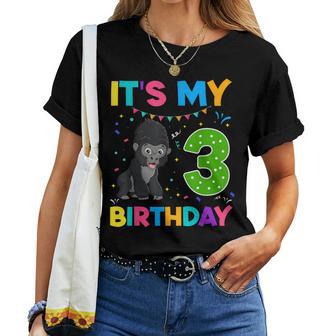 Kinder 3 Geburtstag Gorilla 3 Jahre Alt Jungen Mädchen Zoo Dschungel T-shirt Frauen - Seseable