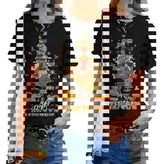 Leopard Bougie Turkey Drinking Coffee Happy Thanksgiving Women T-shirt | Mazezy