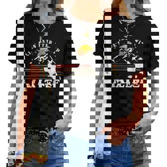 Life Better マルチーズ ビンテージ Dog Mom Dad レディースTシャツ - Kawaiitshirt