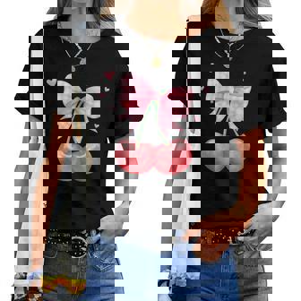 Linda Cereza Coqueta Rosa Lazo Femenino Cereza Es Niñas Camiseta de mujer - Regaloses