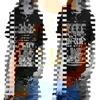 Mama Of The Birthday Twins Safari Wild One Zoo Animal Women T-shirt - Thegiftio