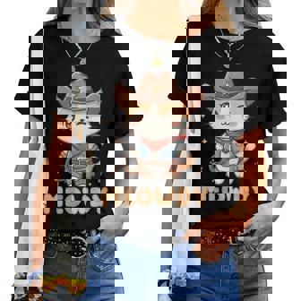 Meowdy Cat Cowboy Hat Vintage Wild West Western Pun Women T-shirt | Mazezy