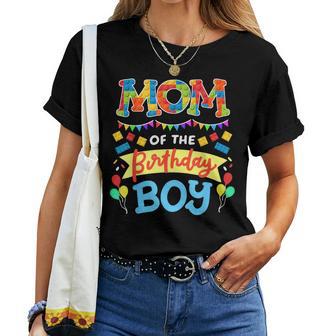 Mom Of The Birthday Boy Building Blocks Bricks Family Women Women T-shirt - Thegiftio UK