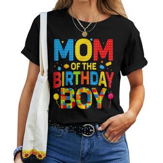 Mom Of The Birthday Boy Birthday Building Block Women T-shirt - Thegiftio UK