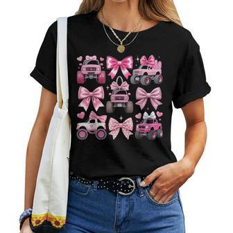 Monster Truck Girl Coquette Bow Pink Monster Truck Women T-shirt - Thegiftio