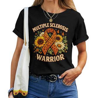 Ms Awareness Sunflower Leopard Ribbon Multiple Sclerosis Women T-shirt - Thegiftio