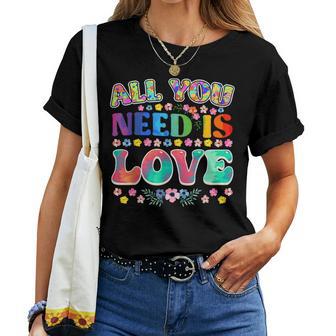 All You Need Is Love Hippie 60Er 70Er Jahre Flower Power T-shirt Frauen - Seseable