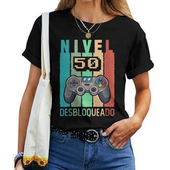 Nivel 50 Desbloqueado Gamer 50 Años 1975 50 Cumpleaños Cuello Camiseta de mujer - Regaloses