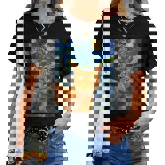 Orange Cat Selfie Van Gogh's Starry Night Cat Mom Cat Lovers Women T-shirt | Seseable FR