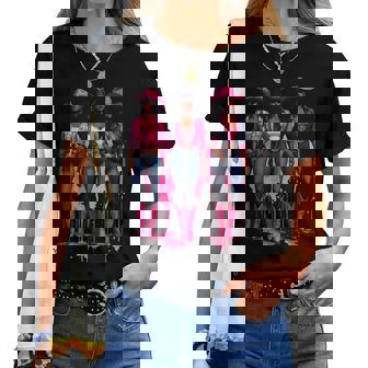 Pink Cowgirl Black Western Rodeo Boots Graphic Women T-shirt - Thegiftio