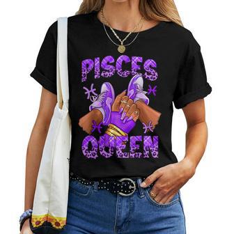Pisces Girl Zodiac Birthday Afro Queen Sneakers Nails Women T-shirt | Mazezy