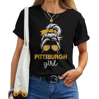 Pittsburgh Girl Messy Bun Love Pittsburgh Pennsylvania Women T-shirt - Thegiftio