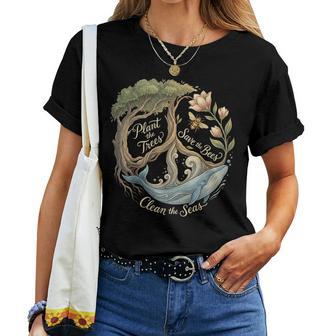 Plant The Trees Save The Bees Peace Sign Earth Day Women T-shirt - Thegiftio UK