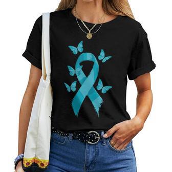 Pocket Teal Ribbon Butterfly Sexual Assault Awareness Month Women T-shirt | Mazezy