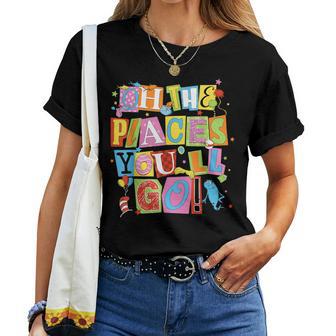 Reading Day Oh Places You Go Doctor Teacher Cat Hat Autism Women T-shirt - Thegiftio UK