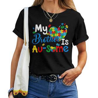 Retro My Brother Is Awesome Autism Awareness Brother Sister Women T-shirt - Thegiftio