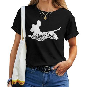 Retro Floral Dachshund Silhouette Doxie Dog Lover Woman Women T-shirt | Mazezy