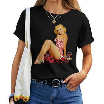Retro Pin Up Chica Americana En Corazón Rojoestido Rubia In Mangas Camiseta de mujer - Regaloses