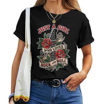 Rock N Roll Just A Girl Who Loves Rock And Roll Music Fan Women T-shirt - Thegiftio