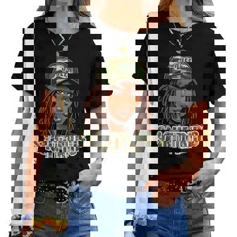 Sagittarius Queen Camo Hat Locs Birthday Black Woman Women T-shirt | Mazezy