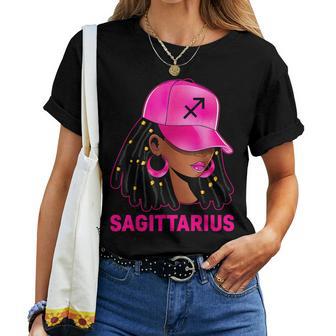 Sagittarius Queen Loc'd Hair Black Woman Cap Zodiac Sign Women T-shirt | Mazezy