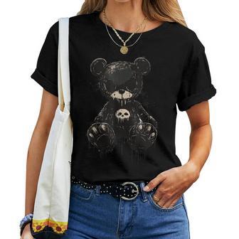 Scary Cute Teddy Bear Gothic Creepy Goth Teddy Bear Women T-shirt | Mazezy
