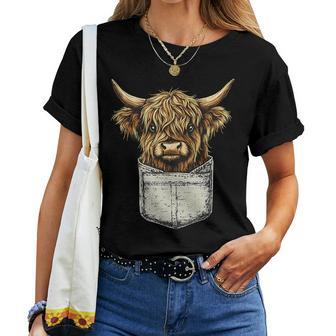 Scottish Highland Cow Messy Bun Scottish Highlander Cow Women T-shirt | Mazezy