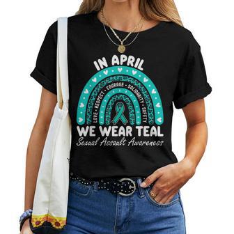 Sexual Assault Awareness Rainbow I Wear Teal Ribbon Support Women T-shirt - Thegiftio
