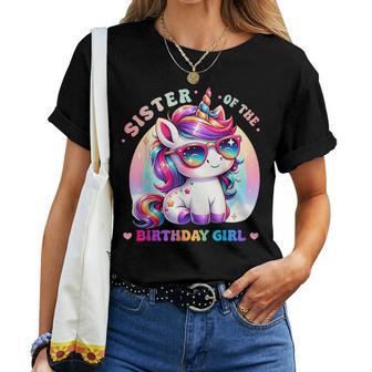 Sister Of The Birthday Girl Unicorn Rainbow Family Matching Women T-shirt | Mazezy