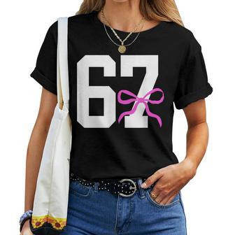 Six Seven 67 Meme Number 67 Coquette Bow For Girls Women T-shirt - Thegiftio