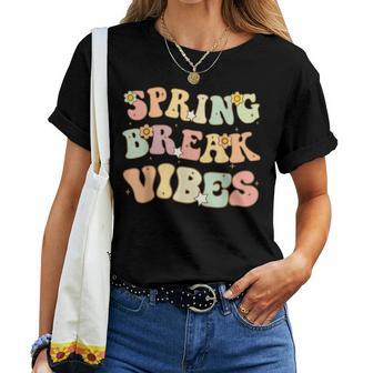 Spring Break Vibes Teacher Groovy Floral Vacation Women T-shirt | Mazezy