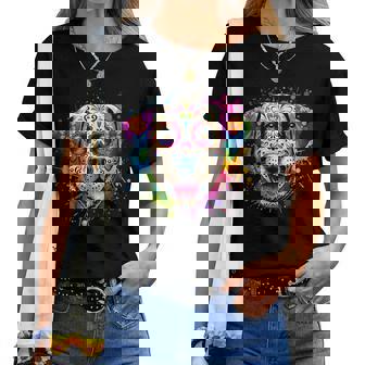 Sugar Skull Dog Dia De Los Muertos For Women Women T-shirt - Thegiftio