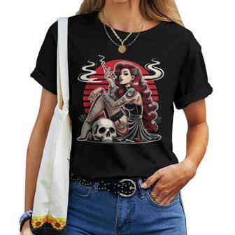 Tatouage Gothique Pin-Up Fille Crâneintage Horreur Rockabilly T-shirt femme - Cadeauxyz