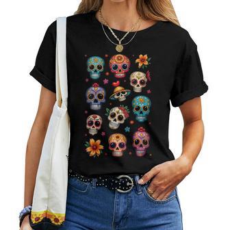 Tête De Mort Mexicaineugarkull Doodle Dia De Los Muertos T-shirt femme - Cadeauxyz