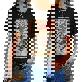 Vintage Japanese Samurai Capybara Rooster Chicken Anime Women T-shirt - Thegiftio