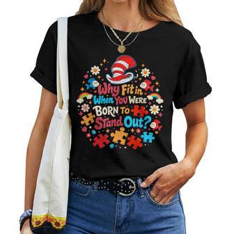 Why Fit In Autism Awareness For Teacher Doctor Cat Hat Cool Women T-shirt - Thegiftio UK