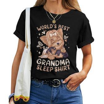 World's Best Grandma Sleep Yorkie Dog With Puppy Women T-shirt - Thegiftio UK