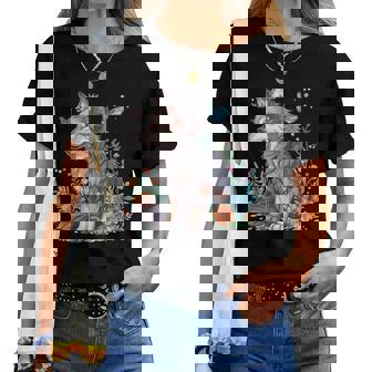 かわいいオオカミ 花 I キッズ オオカミ 長袖tシャツ レディースTシャツ - Kawaiitshirt