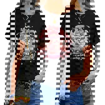 キツネ キツネ 九尾キツネ 桜花 レディースTシャツ - Kawaiitshirt