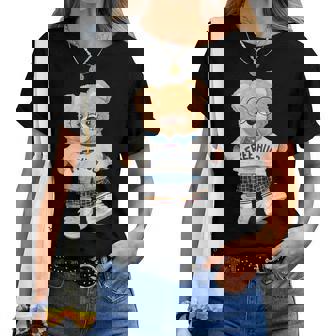 クールなテディベアの女の子と無料の抱擁イラストグラフィック。 レディースTシャツ - Kawaiitshirt