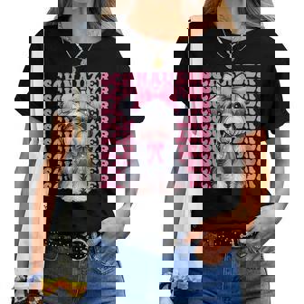 コケット リボン シュナウザー 女の子 犬 ママ 母の日 ピンク レディースTシャツ - Kawaiitshirt