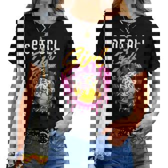 ソフトボール 女の子 名言 滴る アイスクリーム グラフィック ソフトボール ドリップ レディースTシャツ - Kawaiitshirt